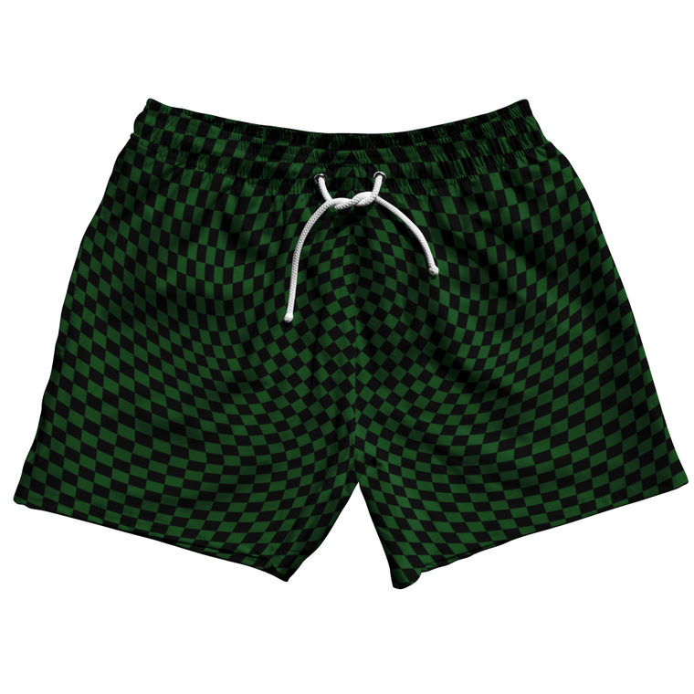 Warped Checkerboard 5" Swim Shorts Made in USA - Green Hunter And Black