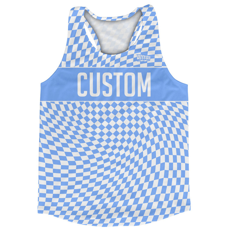 Warped Checkerboard Custom Running Track Tops Made In USA - Blue Carolina And White