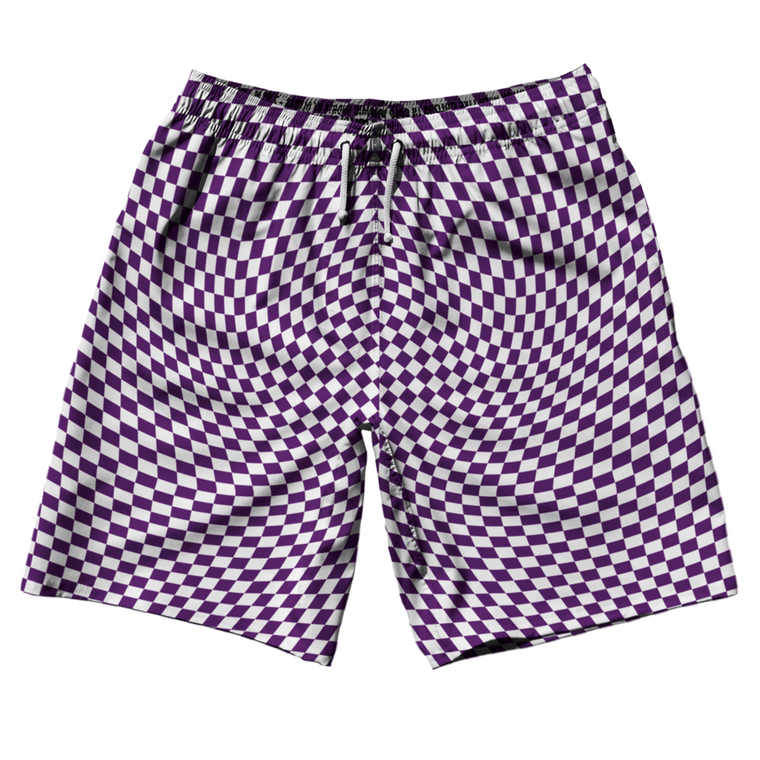 Warped Checkerboard 10" Swim Shorts Made in USA - Purple Medium And White