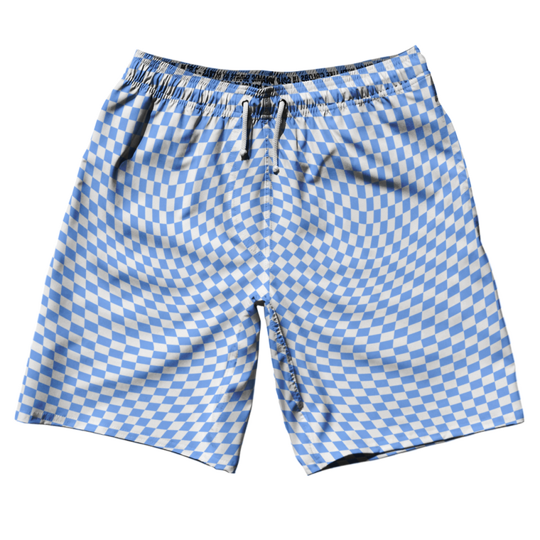 Warped Checkerboard 10" Swim Shorts Made in USA - Blue Carolina And White