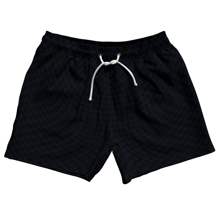 Warped Checkerboard 5" Swim Shorts Made in USA - Blue Navy Almost Black And Black