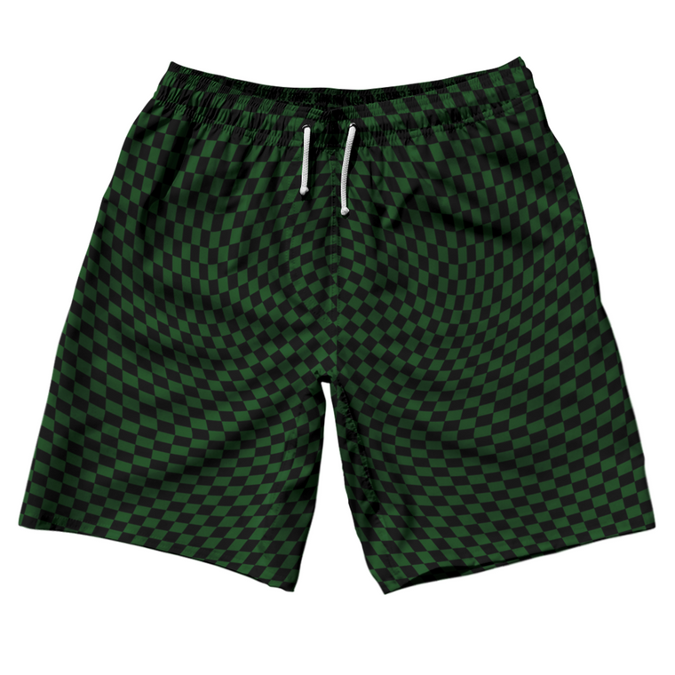 Warped Checkerboard 10" Swim Shorts Made in USA - Green Hunter And Black