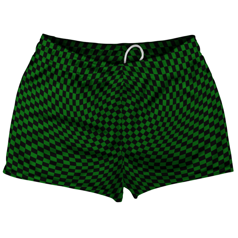 Warped Checkerboard Shorty Short Gym Shorts 2.5" Inseam Made In USA - Green Kelly And Black
