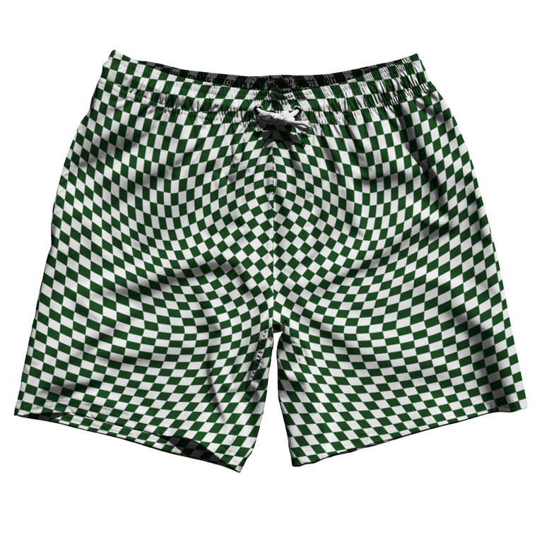 Warped Checkerboard Swim Shorts 7" Made in USA - Green Hunter And White
