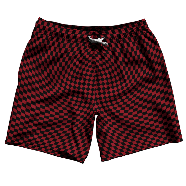 Warped Checkerboard Swim Shorts 7" Made in USA - Red Cardinal And Black