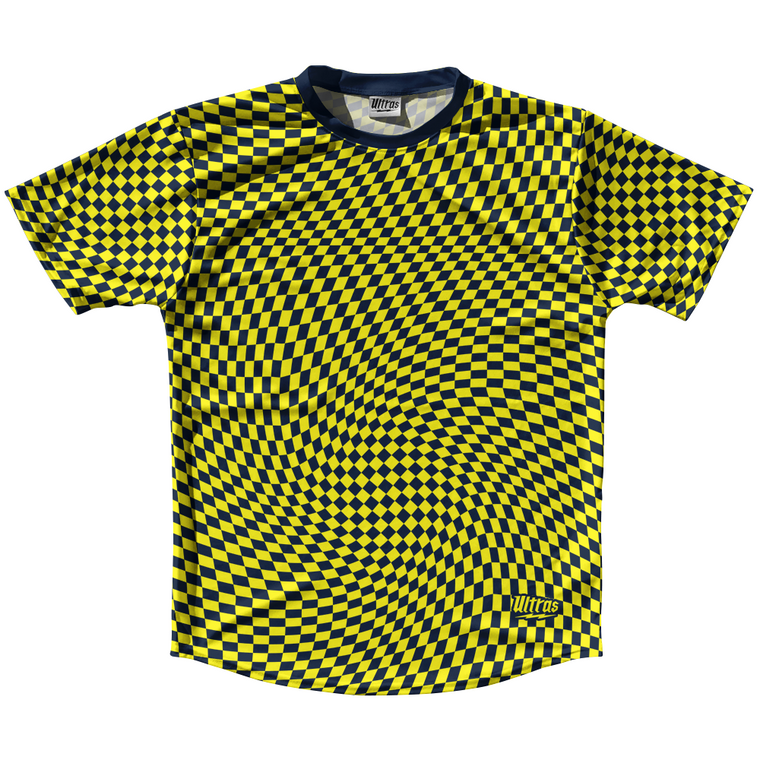 Warped Checkerboard Running Shirt Track Cross Made In USA - Blue Navy And Yellow Bright