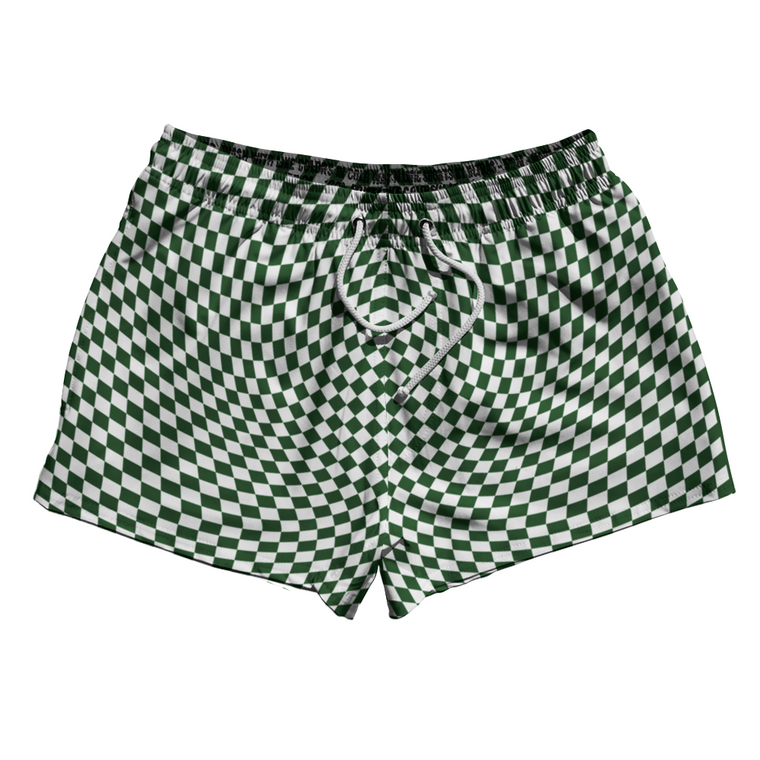 Warped Checkerboard 2.5" Swim Shorts Made in USA - Green Hunter And White