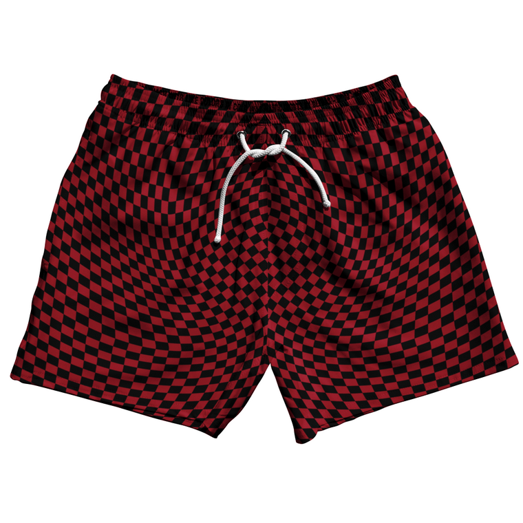 Warped Checkerboard 5" Swim Shorts Made in USA - Red Cardinal And Black