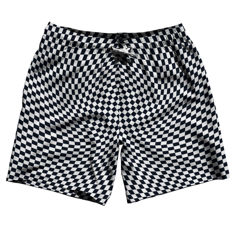 Warped Checkerboard Swim Shorts 7" Made in USA - Blue Navy Almost Black And White