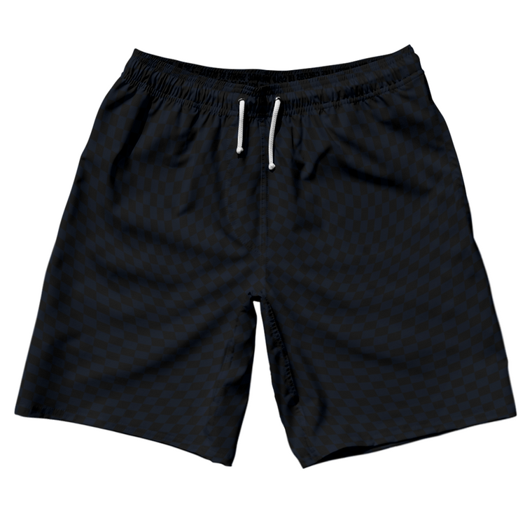 Warped Checkerboard 10" Swim Shorts Made in USA - Blue Navy Almost Black And Black