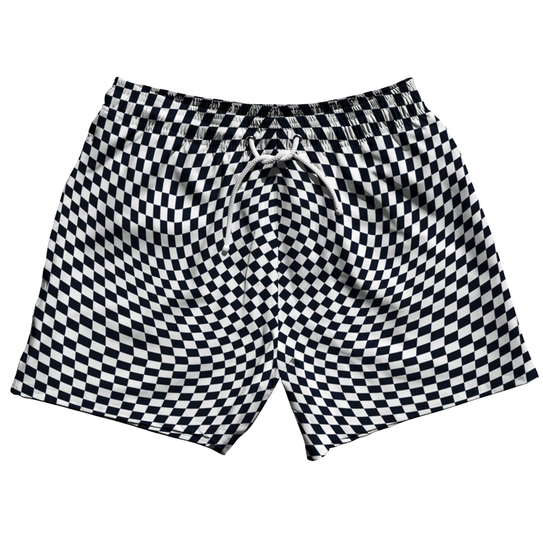 Warped Checkerboard 5" Swim Shorts Made in USA - Blue Navy Almost Black And White