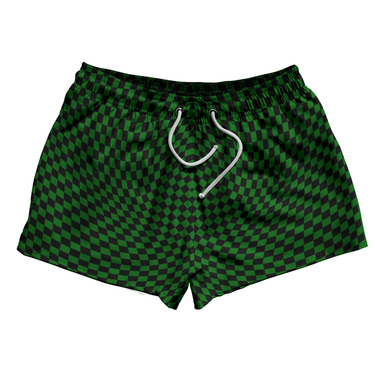 Warped Checkerboard 2.5" Swim Shorts Made in USA - Green Kelly And Black