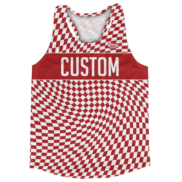 Warped Checkerboard Custom Running Track Tops Made In USA - Red Dark And White
