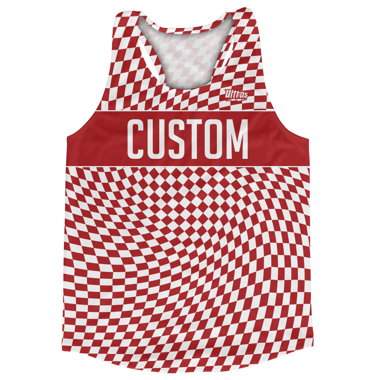 Warped Checkerboard Custom Running Track Tops Made In USA - Red Dark And White