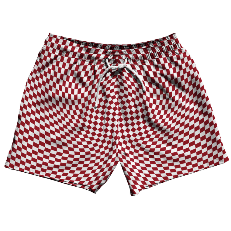 Warped Checkerboard 5" Swim Shorts Made in USA - Red Cardinal And White