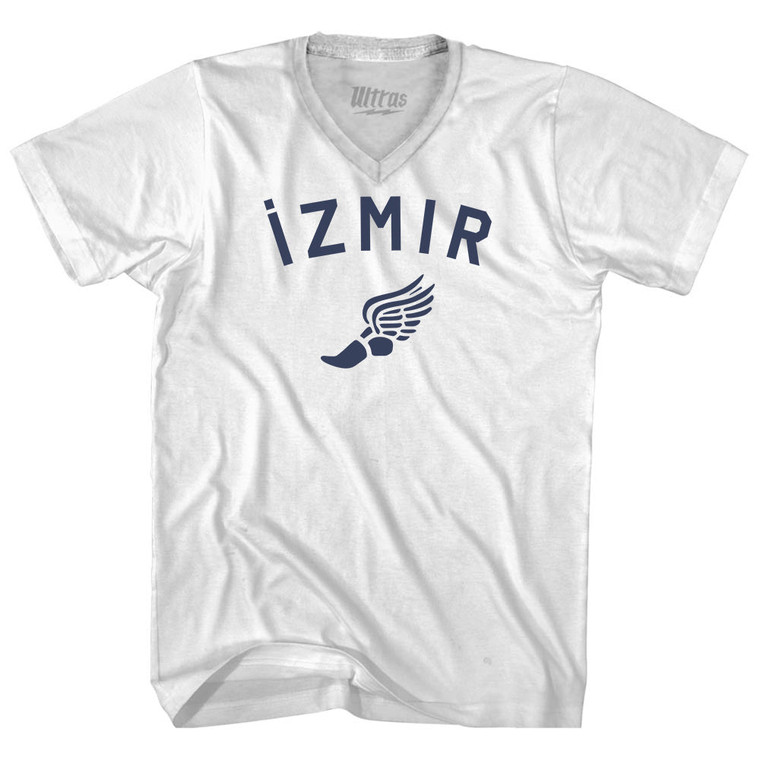Izmir Running Track Winged Foot Adult Tri-Blend V-neck T-shirt - White
