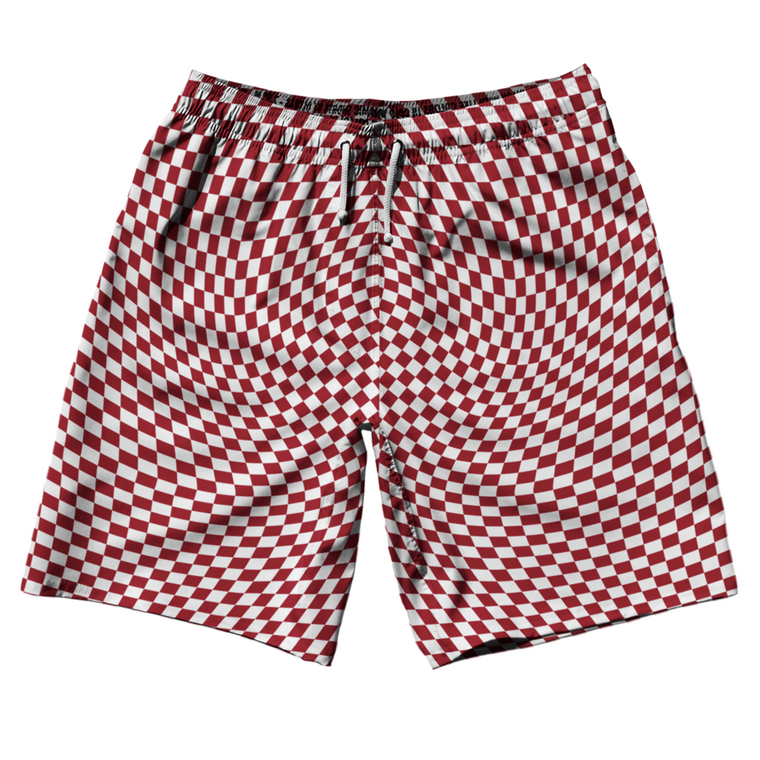 Warped Checkerboard 10" Swim Shorts Made in USA - Red Cardinal And White