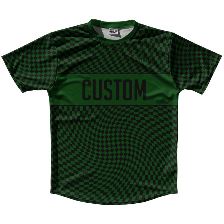 Warped Checkerboard Custom Running Shirt Track Cross Made In USA - Green Forest And Black