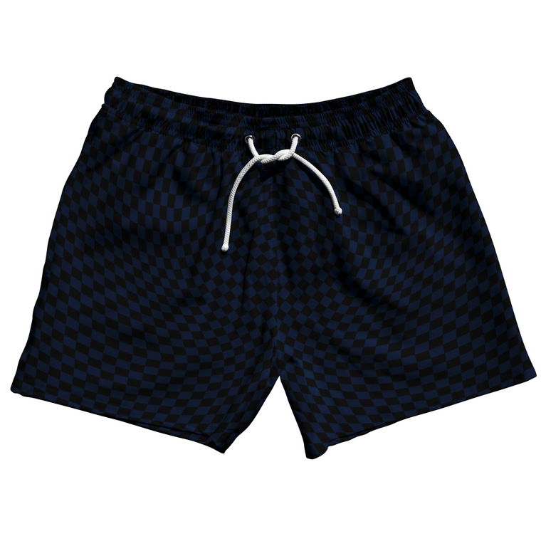 Warped Checkerboard 5" Swim Shorts Made in USA - Blue Navy And Black