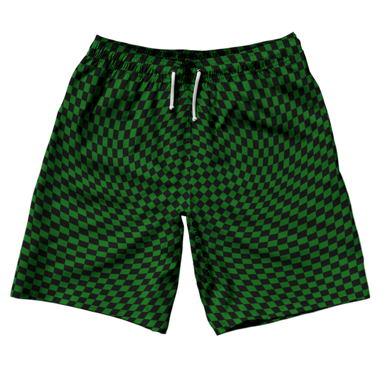 Warped Checkerboard 10" Swim Shorts Made in USA - Green Kelly And Black