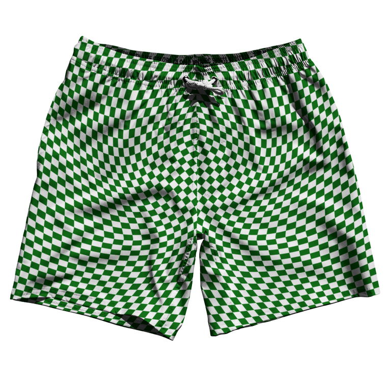 Warped Checkerboard Swim Shorts 7" Made in USA - Green Kelly And White