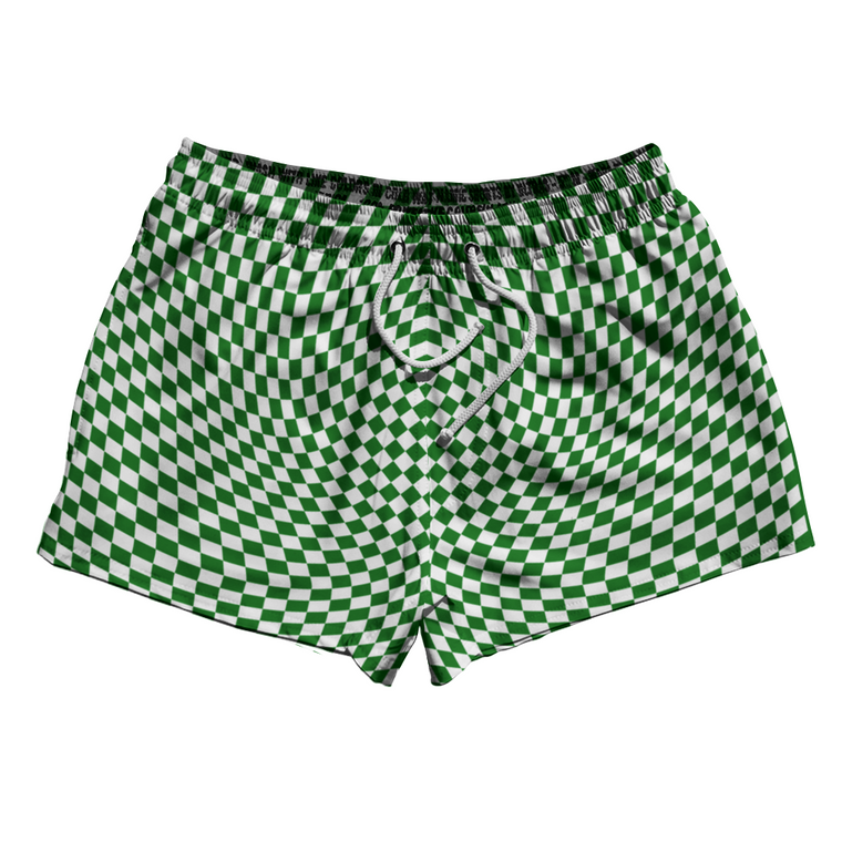 Warped Checkerboard 2.5" Swim Shorts Made in USA - Green Kelly And White