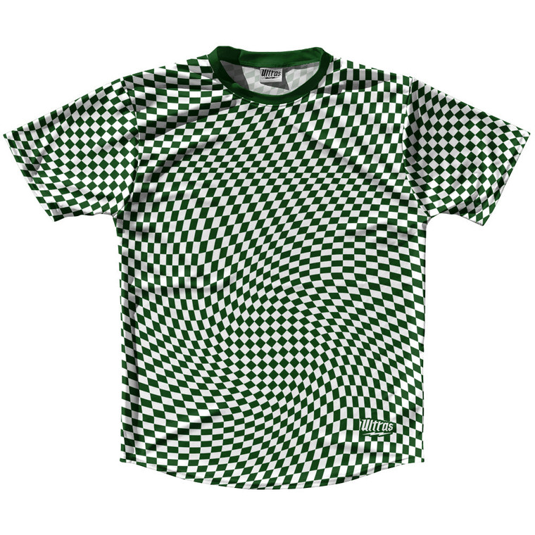 Warped Checkerboard Running Shirt Track Cross Made In USA - Green Forest And White