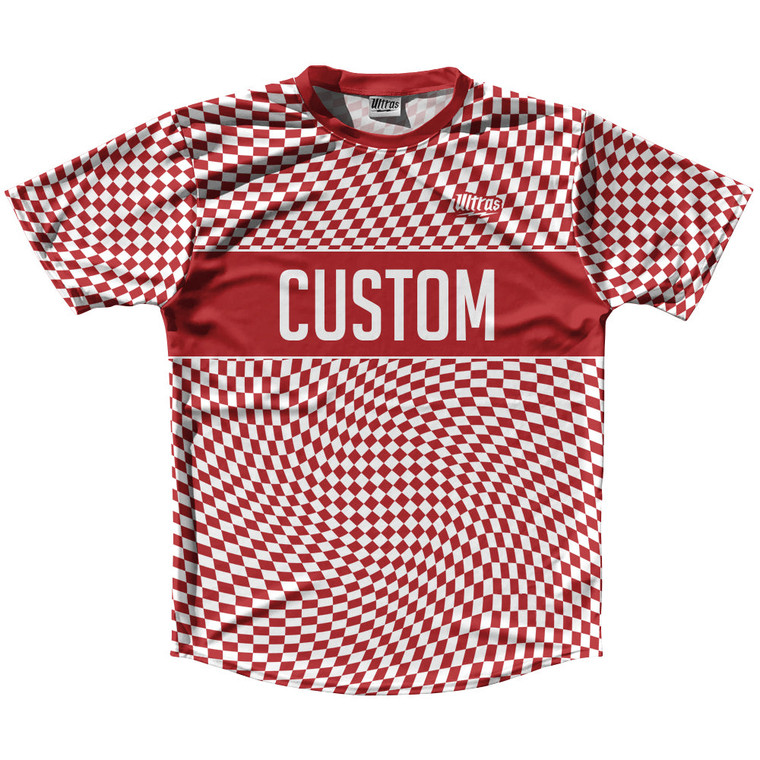 Warped Checkerboard Custom Running Shirt Track Cross Made In USA - Red Dark And White