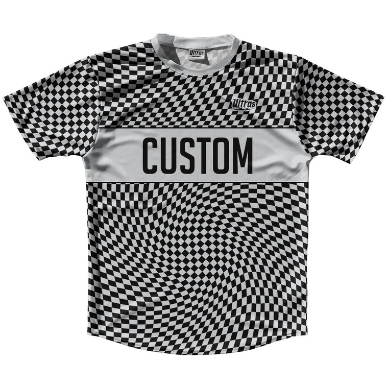 Warped Checkerboard Custom Running Shirt Track Cross Made In USA - Grey Medium And Black