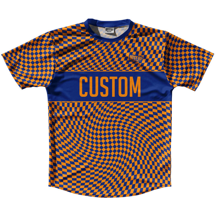 Warped Checkerboard Custom Running Shirt Track Cross Made In USA - Blue Royal And Tennessee Orange