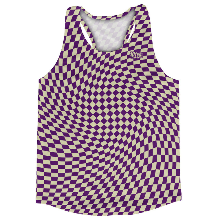 Warped Checkerboard Running Track Tops Made In USA - Purple Medium And Vegas Gold