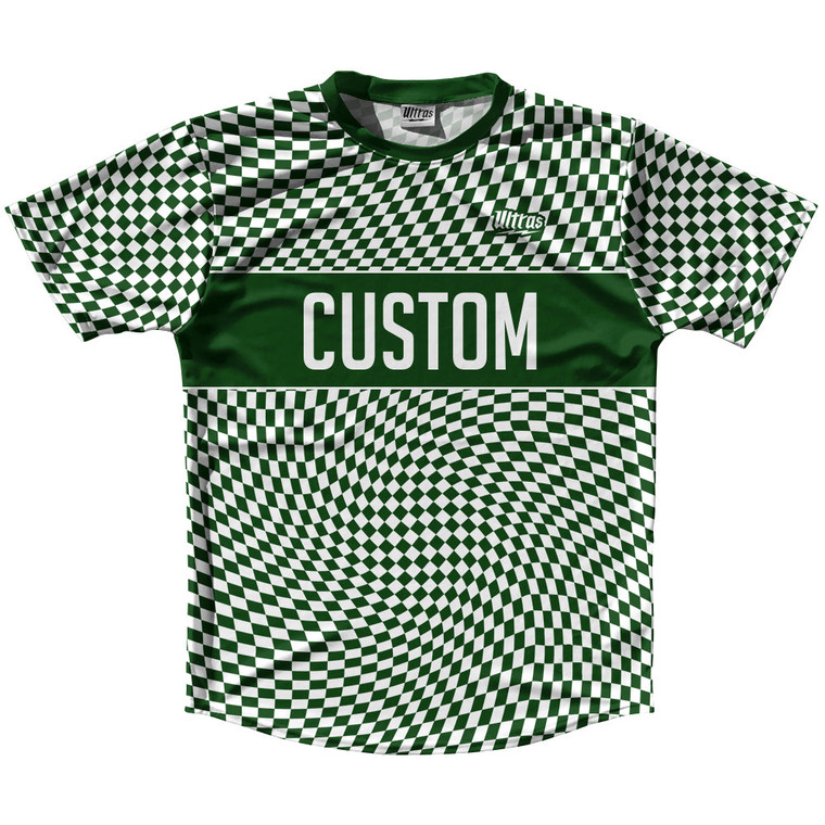 Warped Checkerboard Custom Running Shirt Track Cross Made In USA - Green Forest And White