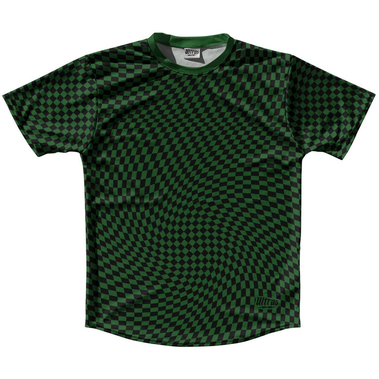 Warped Checkerboard Running Shirt Track Cross Made In USA - Green Hunter And Black