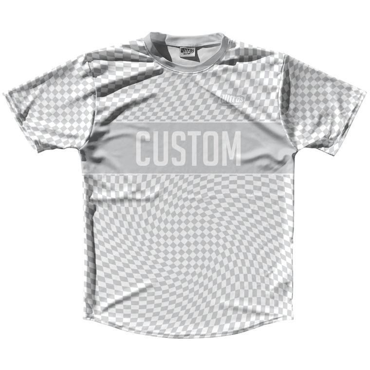 Warped Checkerboard Custom Running Shirt Track Cross Made In USA - Grey Medium And White