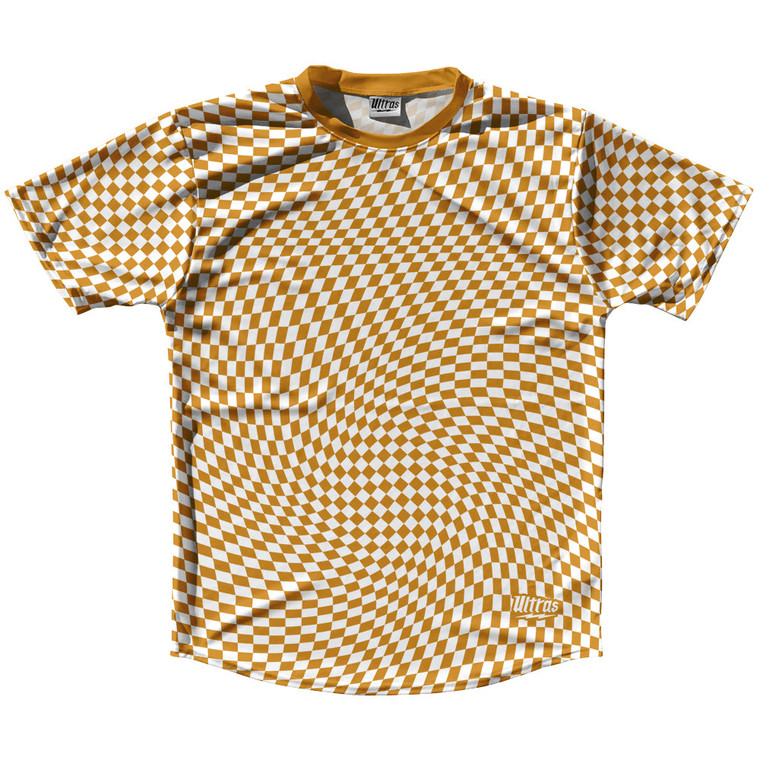 Warped Checkerboard Running Shirt Track Cross Made In USA - Orange Burnt And White