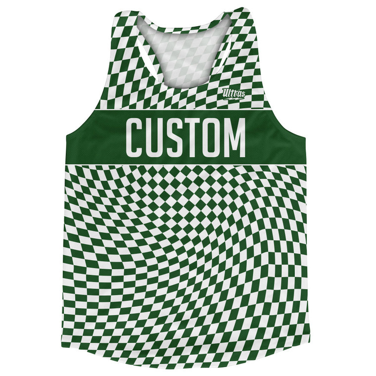 Warped Checkerboard Custom Running Track Tops Made In USA - Green Hunter And White