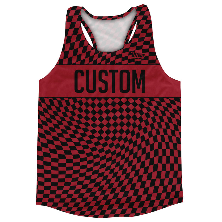 Warped Checkerboard Custom Running Track Tops Made In USA - Red Cardinal And Black
