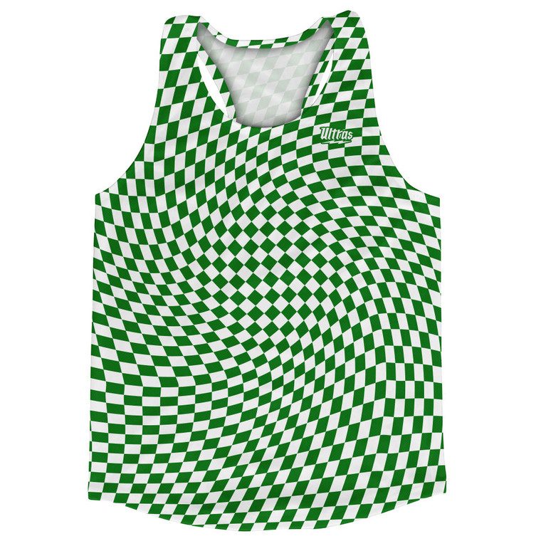 Warped Checkerboard Running Track Tops Made In USA - Green Kelly And White