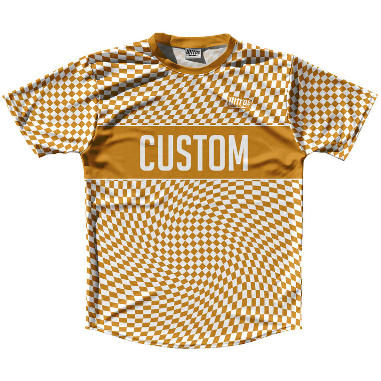 Warped Checkerboard Custom Running Shirt Track Cross Made In USA - Orange Burnt And White