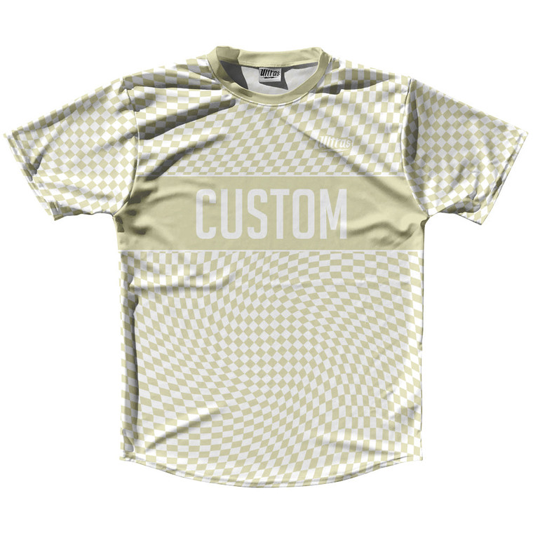 Warped Checkerboard Custom Running Shirt Track Cross Made In USA - Vegas Gold And White