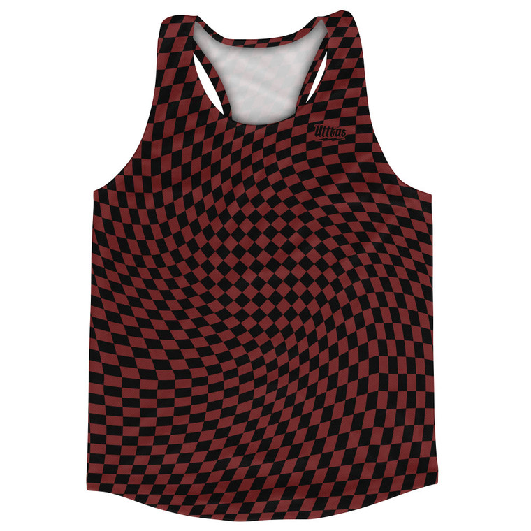 Warped Checkerboard Running Track Tops Made In USA - Red Maroon And Black