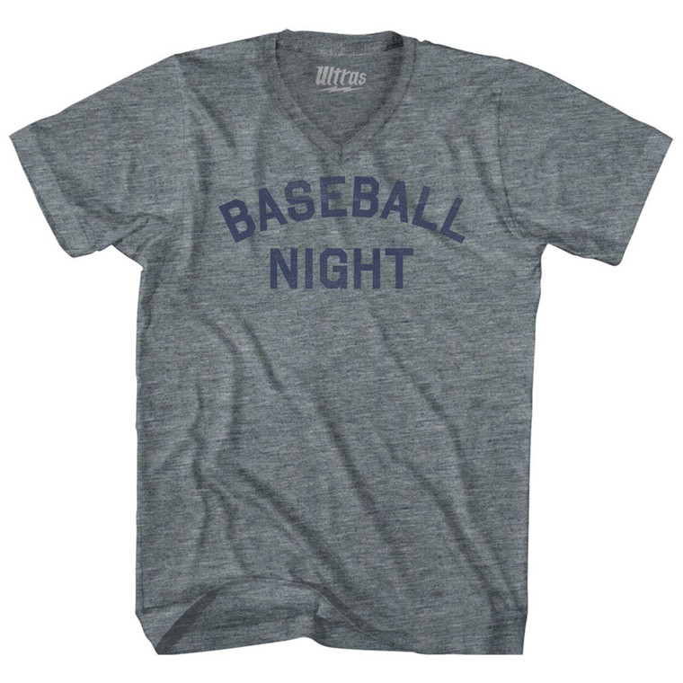 Baseball Night Adult Tri-Blend V-neck T-shirt - Athletic Grey