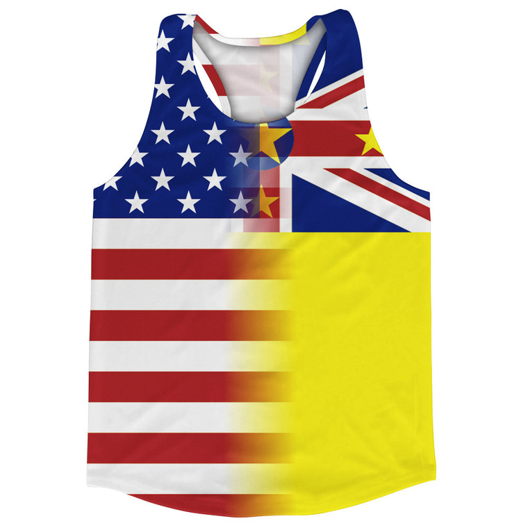 American Flag And Niue Flag Combination Running Racerback Singlet Track Tank Top