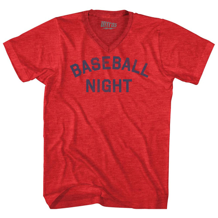 Baseball Night Adult Tri-Blend V-neck T-shirt - Athletic Red