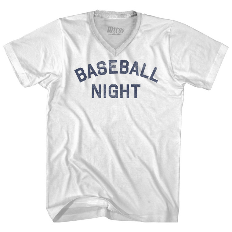Baseball Night Adult Tri-Blend V-neck T-shirt - White