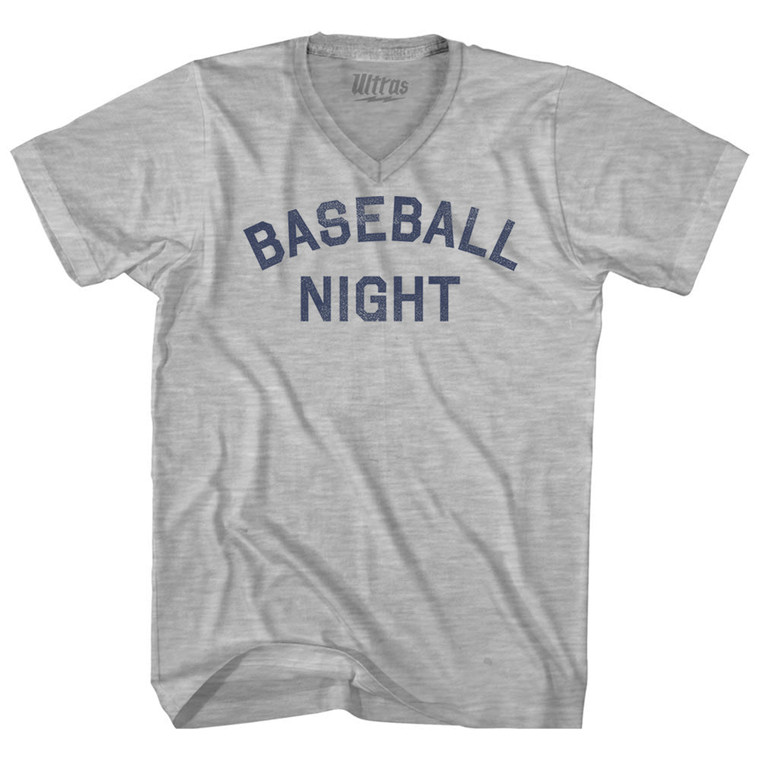 Baseball Night Adult Cotton V-neck T-shirt - Grey Heather
