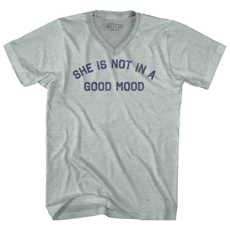 She Is Not In A Good Mood Adult Tri-Blend V-neck T-shirt - Athletic Cool Grey