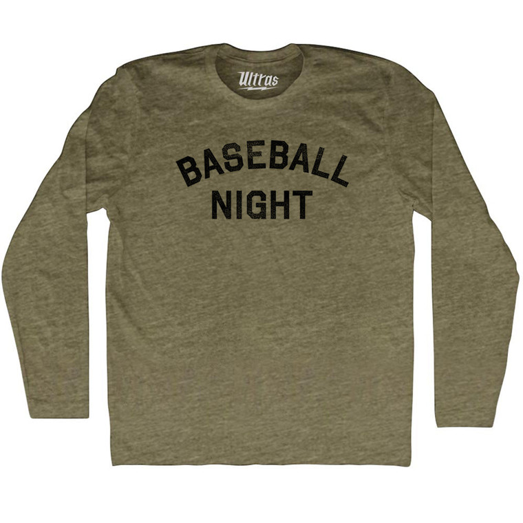 Baseball Night Adult Tri-Blend Long Sleeve T-shirt - Military Green