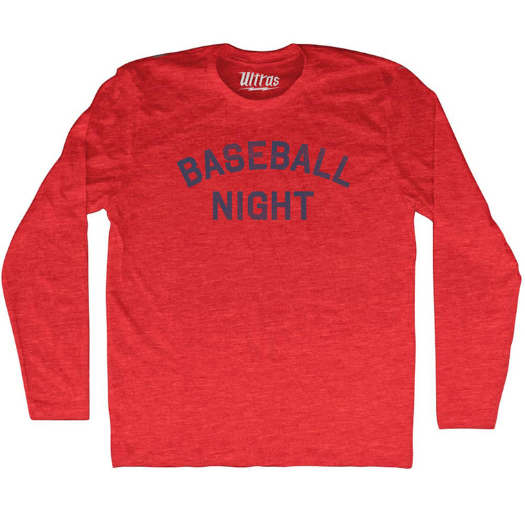 Baseball Night Adult Tri-Blend Long Sleeve T-shirt - Athletic Red