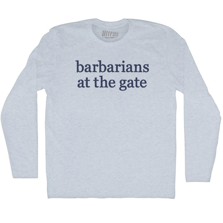 Barbarians at the Gate Rage Font Adult Tri-Blend Long Sleeve T-shirt - Athletic White